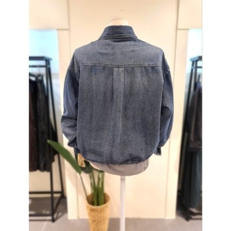 하트 스트링 데님 셔츠 다크블루