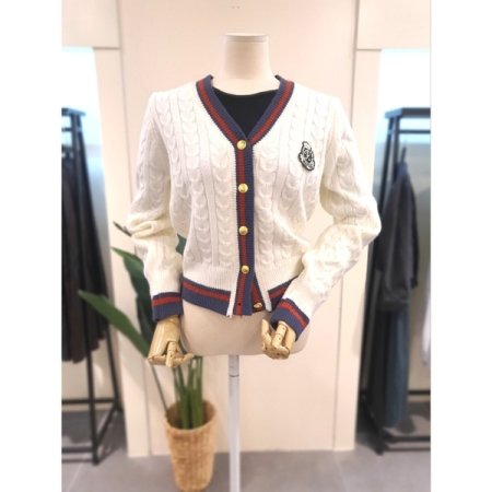 패치 프레피 니트 가디건 브릭