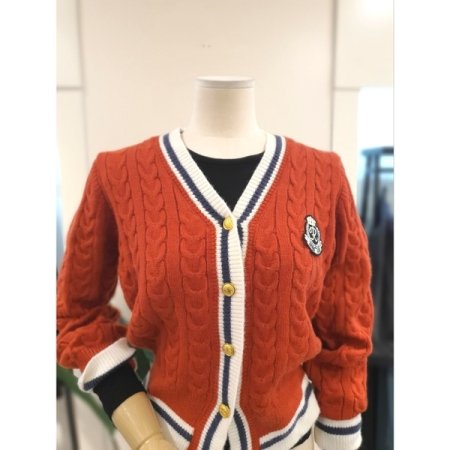 패치 프레피 니트 가디건 브릭