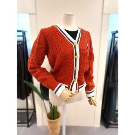 패치 프레피 니트 가디건 브릭