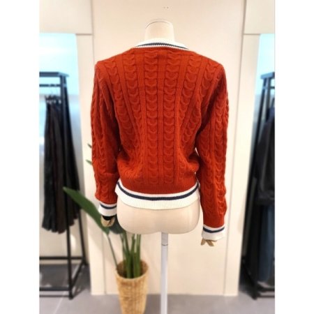 패치 프레피 니트 가디건 브릭