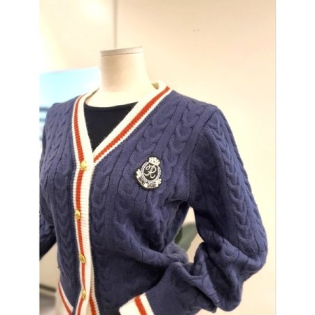 패치 프레피 트위 가디건 네이비