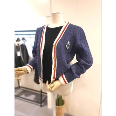 패치 프레피 트위 가디건 네이비