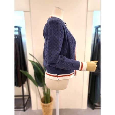패치 프레피 트위 가디건 네이비