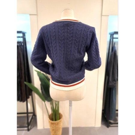 패치 프레피 트위 가디건 네이비