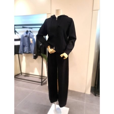 니트 후드집업 팬츠 세트 블랙