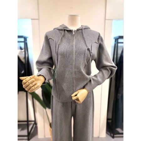 니트 집업 후드 밴딩 팬츠 세트