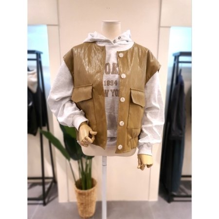 에코 빅포켓 가죽 조끼 옐로우