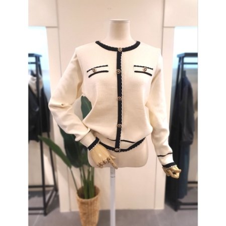 레인 장식 가디건 니트 크림