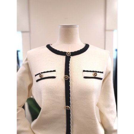 레인 장식 가디건 니트 크림