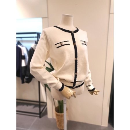 레인 장식 가디건 니트 크림