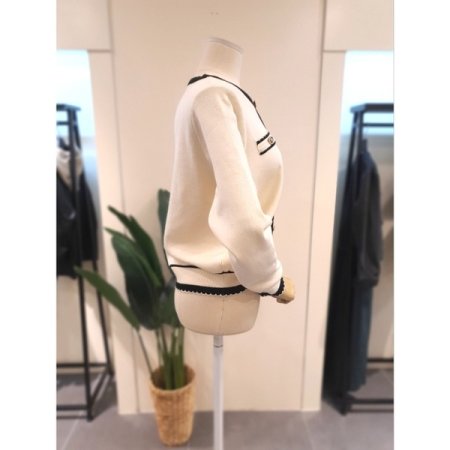 레인 장식 가디건 니트 크림