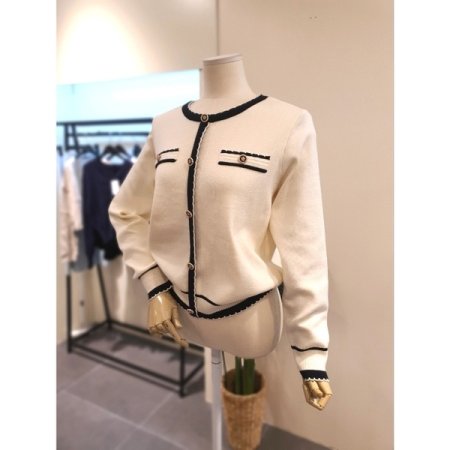 레인 장식 가디건 니트 크림