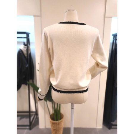 레인 장식 가디건 니트 크림