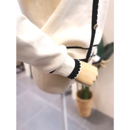 레인 장식 가디건 니트 크림