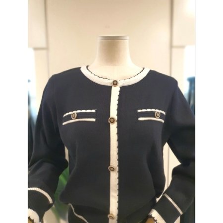 레인 장식 가디건 니트 블랙