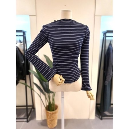 둥근밑단 단가라 골지 물결티 브라운