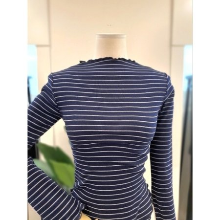 둥근밑단 단가라 골지 물결티 네이비