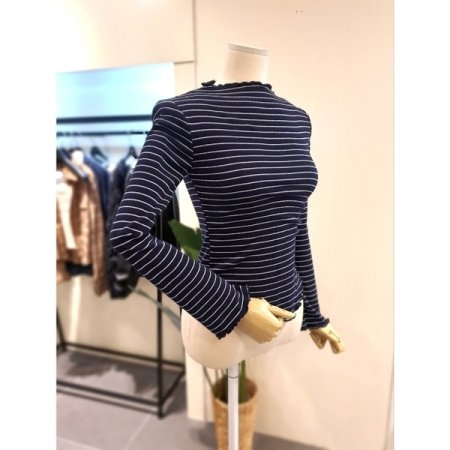 둥근밑단 단가라 골지 물결티 네이비