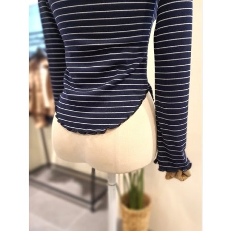 둥근밑단 단가라 골지 물결티 네이비