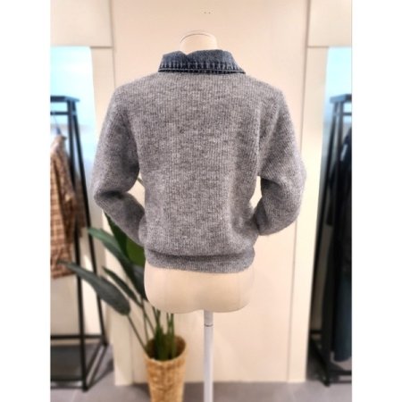 데님 배색 니트 가디건 그레이