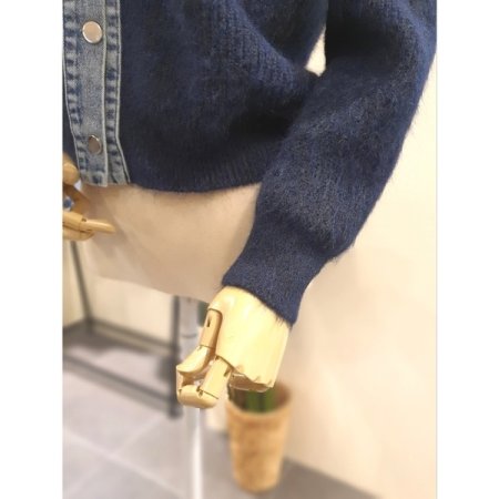 데님 배색 니트 가디건 베이지