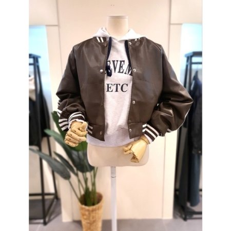 에코 가죽 라인 점퍼 브라운