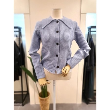 카라 버튼 니트 가디건 라이트베이지