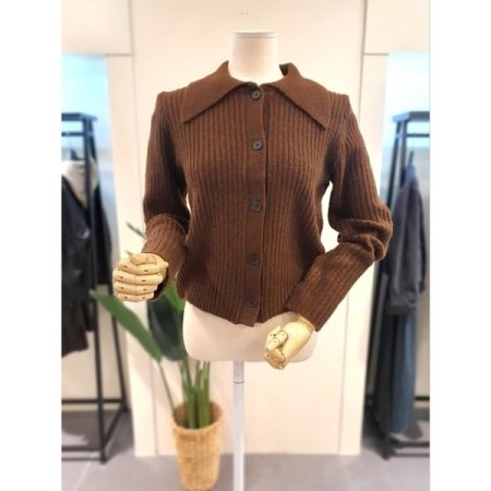 카라 버튼 니트 가디건 라이트베이지