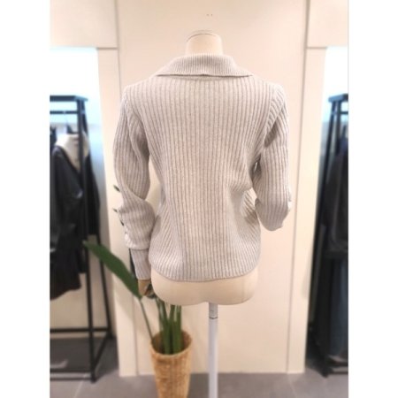 카라 버튼 니트 가디건 라이트베이지