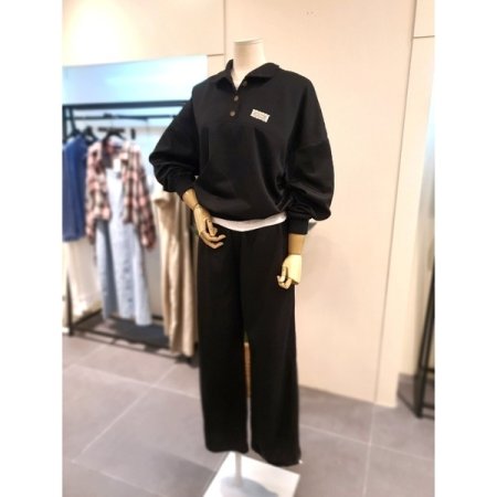 카라 맨투맨 밴딩팬츠 세트 블랙