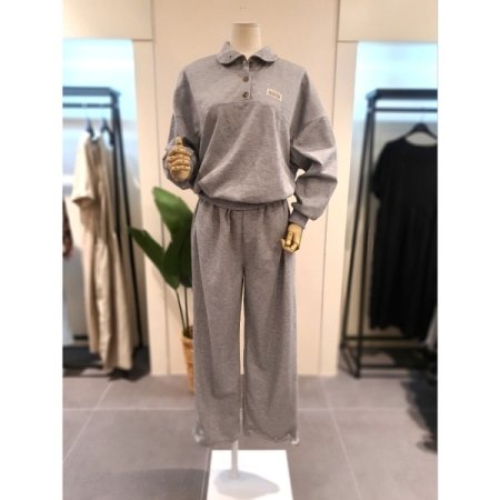 카라 맨투맨 밴딩팬츠 세트 블랙