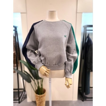 데이 자수 배색 기모 맨투맨 그레이