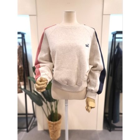 데이 자수 배색 기모 맨투맨 그레이