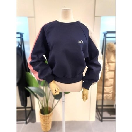 데이 자수 배색 기모 맨투맨 그레이