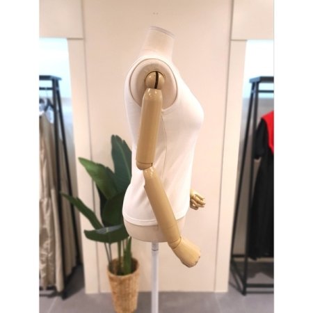 패드내장 피치 민소매 티셔츠 크림