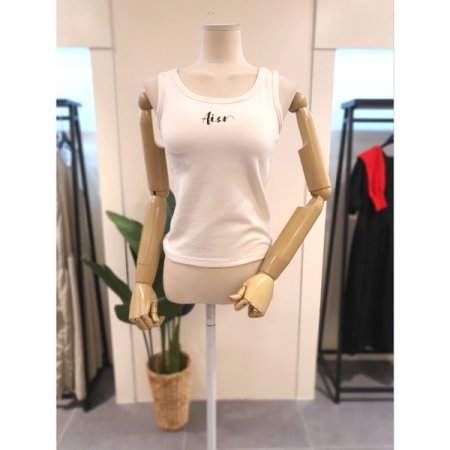 패드내장 피치 민소매티 베이지