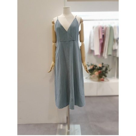 데님민소매롱원피스