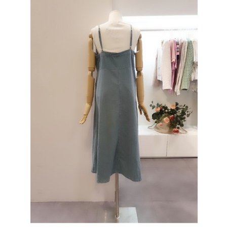 데님민소매롱원피스