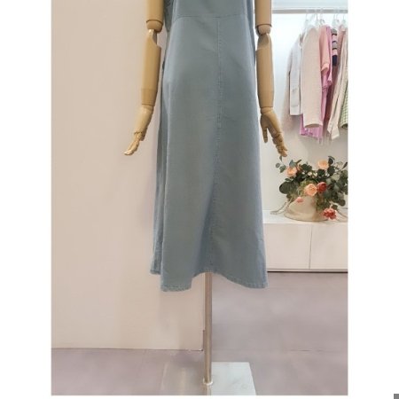 데님민소매롱원피스