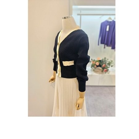 골지 배색 가디건