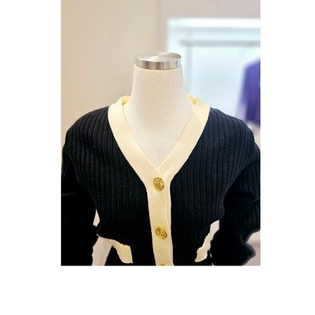 골지 배색 가디건