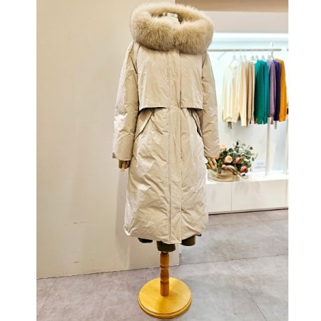 폭스 후드 플랩 롱 구스다운