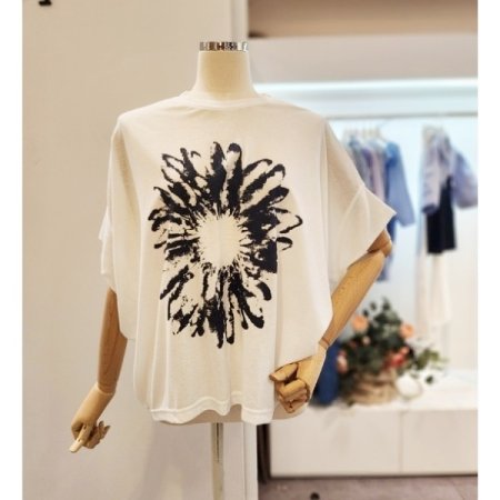 블랙 플라워 루즈핏 티셔츠