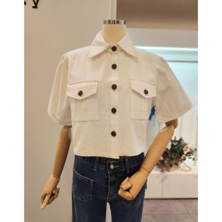 스티치 양포켓 크롭 자켓