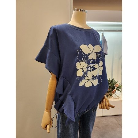 프릴 밑 스트링 티셔츠