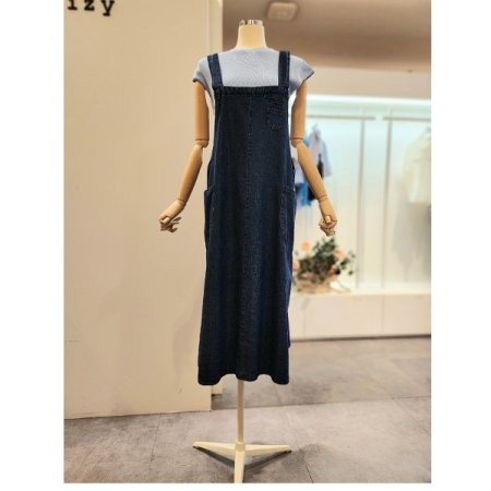 포켓 멜빵 데님 원피스