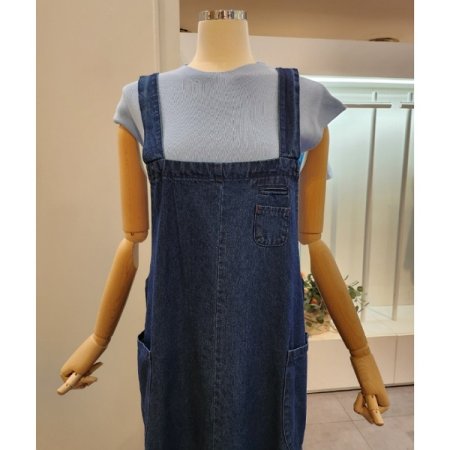 포켓 멜빵 데님 원피스