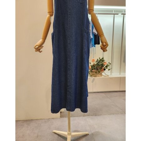 포켓 멜빵 데님 원피스