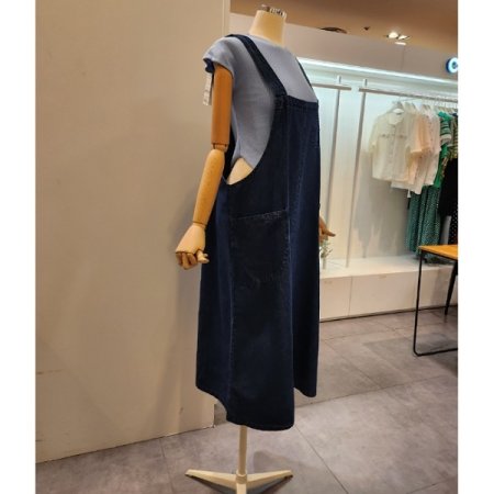 포켓 멜빵 데님 원피스